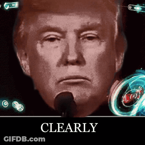 A Close Up Of Donald Trump 'S Face With The Words Clearly Below It GIF