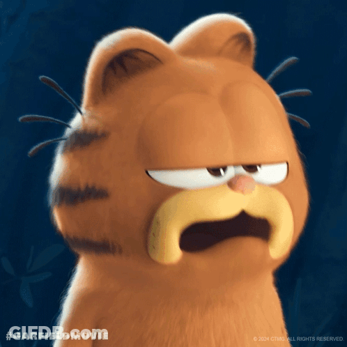 A Close Up Of Garfield 'S Face With The Hashtag #Garfieldmovie At The Bottom GIF