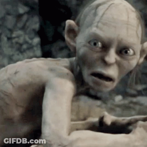 A Close Up Of Gollum From The Lord Of The Rings Making A Funny Face GIF