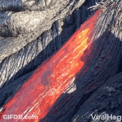 A Close Up Of Lava Flowing From A Volcano With Viralhog Written On The Bottom GIF
