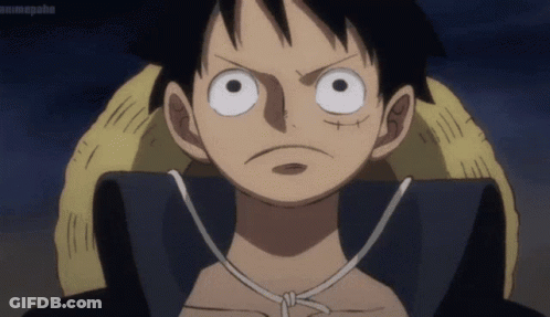A Close Up Of Luffy From One Piece With A Straw Hat On . GIF