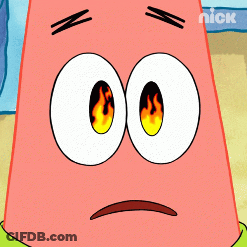 A Close Up Of Patrick Star 'S Face With A Nick Logo Behind Him GIF