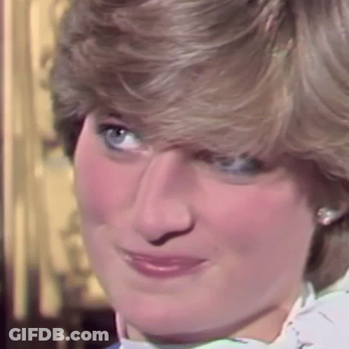 A Close Up Of Princess Diana Making A Funny Face GIF