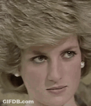 A Close Up Of Princess Diana 'S Face With Blonde Hair And Earrings . GIF