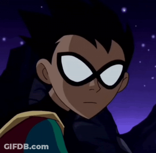 A Close Up Of Robin 'S Face With A Purple Sky Behind Him GIF