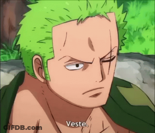 A Close Up Of Roronoa Zoro 'S Face With The Words Veste Visible GIF