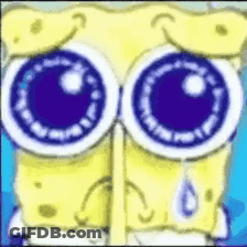 A Close Up Of Spongebob 'S Face With A Tear Coming Out Of His Eyes GIF