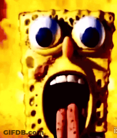 A Close Up Of Spongebob With His Mouth Open And His Tongue Out GIF
