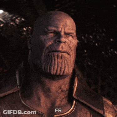 A Close Up Of Thanos ' Face With The Letters Fr Visible GIF