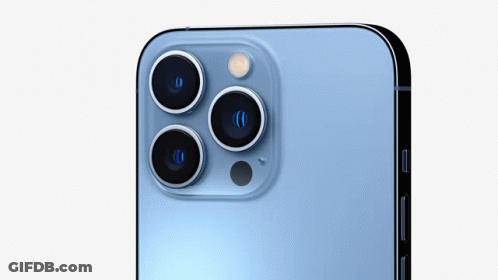 A Close Up Of The Back Of A Blue Iphone 13 Pro With Three Cameras . GIF
