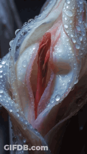 A Close Up Of The Inside Of A Flower With Water Drops On It GIF