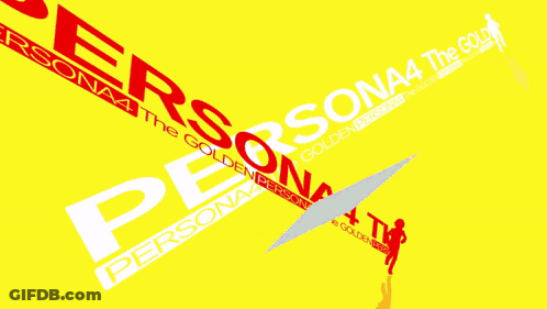 A Close Up Of The Persona 4 Golden Logo On A Yellow Background GIF