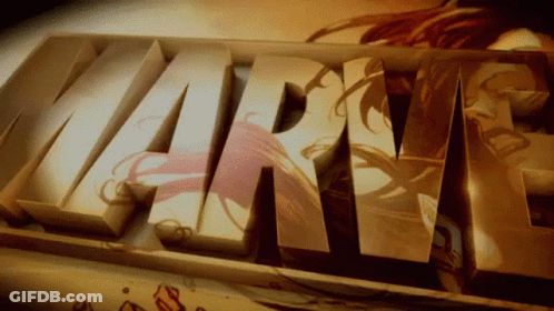 Close Up Of Marvel Word With Woman Drawing In Background GIF
