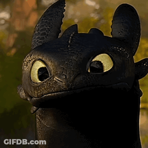 A Close Up Of Toothless From How To Train Your Dragon Looking At The Camera GIF