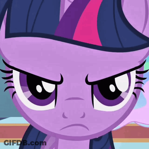 A Close Up Of Twilight Sparkle 'S Face With An Angry Expression GIF