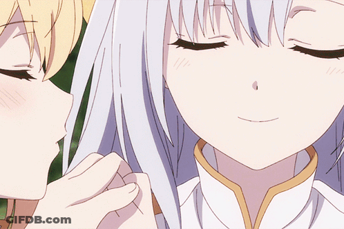 A Close Up Of Two Anime Girls With Their Eyes Closed And Their Hands On Each Other 'S Faces GIF