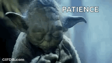 A Close Up Of Yoda Smoking A Cigarette With The Words Patience Written Above Him . GIF