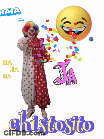 A Clown In A Red And White Polka Dot Outfit Stands In Front Of A Smiley Face That Says Jaja Jaja GIF