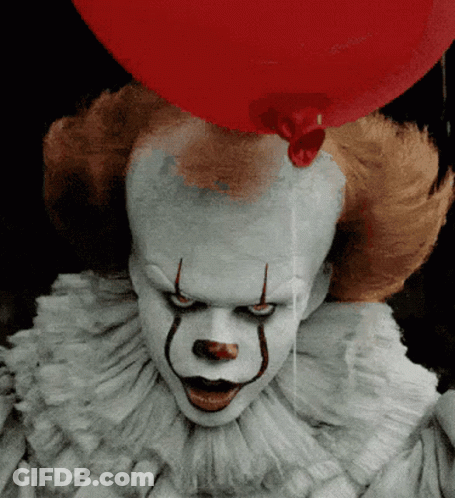 A Clown With A Red Balloon On His Head GIF