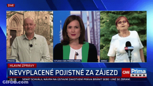 A Cnn News Screen Shows A Man A Woman And A Woman Talking GIF