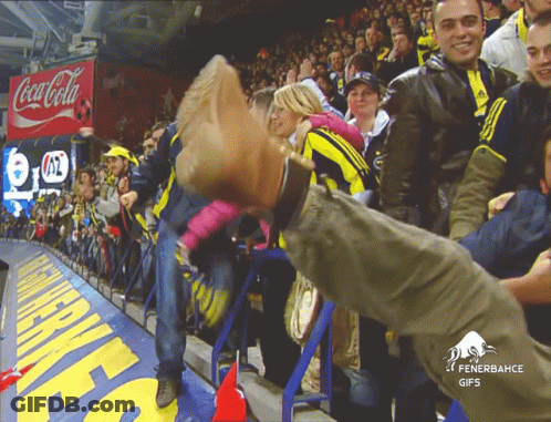 A Coca Cola Sign Hangs Above A Crowd Of Fans GIF