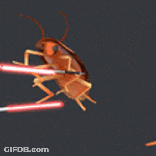 A Cockroach Is Flying Through The Air With A Light Coming Out Of Its Eyes . GIF