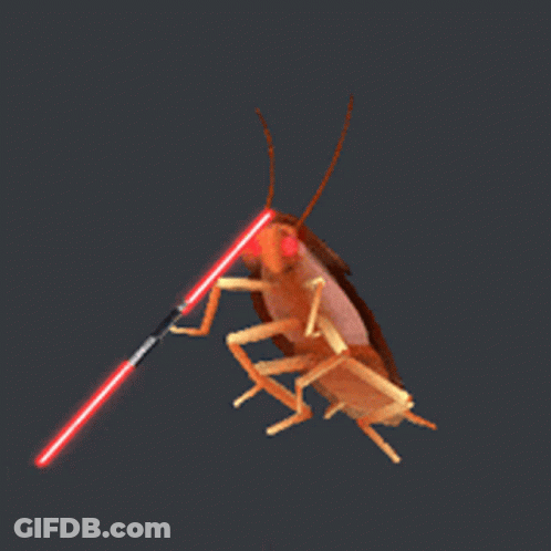A Cockroach Is Holding A Red Light Saber In Its Right Hand GIF