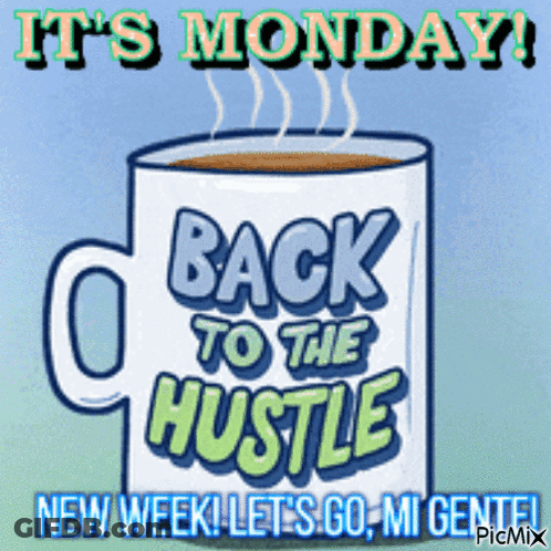 A Coffee Mug That Says Back To The Hustle GIF
