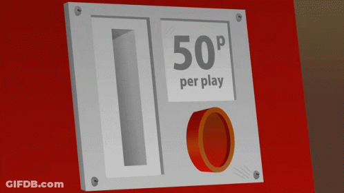 A Coin Slot With 50P Per Play Written On It GIF