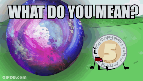 A Coin With The Number 5 On It Is Next To A Purple Ball GIF