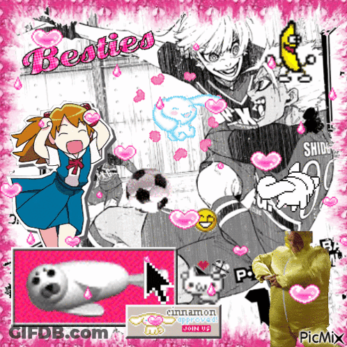 A Collage Of Anime Characters With The Words " Besties " In The Middle GIF