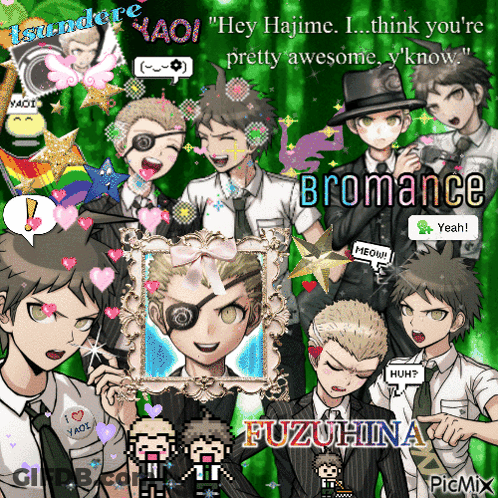A Collage Of Anime Characters With The Words Bromance Written On The Bottom GIF