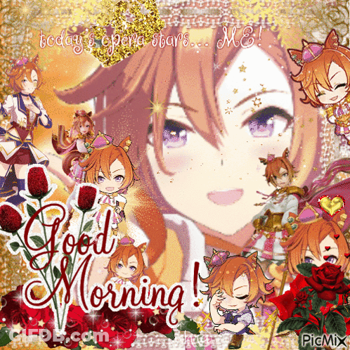 A Collage Of Anime Characters With The Words " Good Morning " On The Bottom GIF