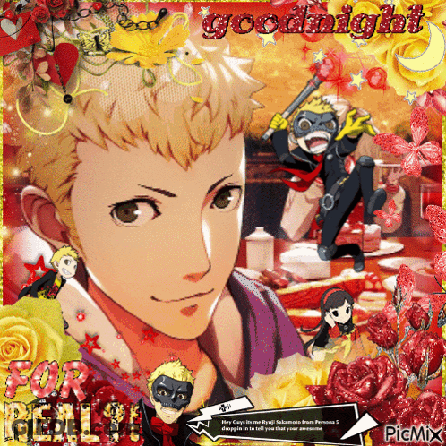 A Collage Of Anime Characters With The Words Goodnight Written In Red GIF