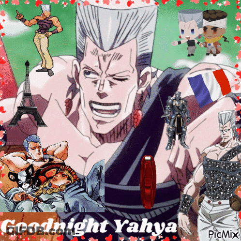 A Collage Of Anime Characters With The Words Goodnight Yahya GIF