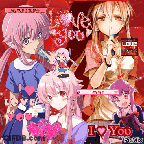 A Collage Of Anime Characters With The Words I Love You In The Middle GIF