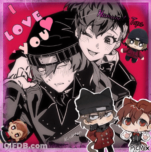 A Collage Of Anime Characters With The Words I Love You On The Top GIF