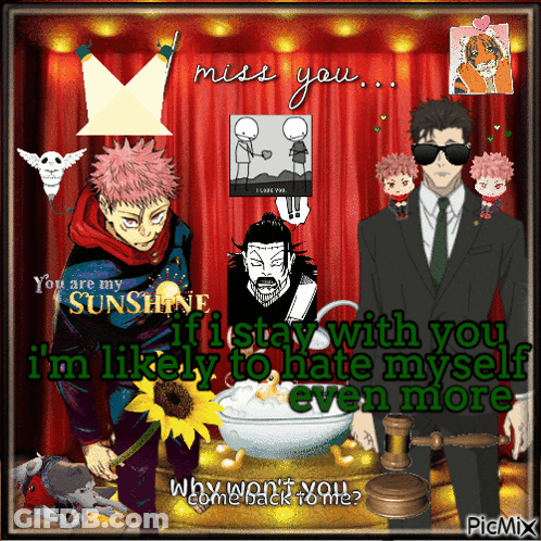 A Collage Of Anime Characters With The Words " I Miss You " GIF