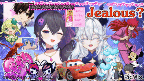A Collage Of Anime Characters With The Words Jealous Written Above Them GIF