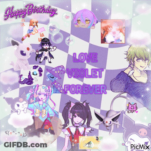 A Collage Of Anime Characters With The Words " Love Violet Forever " GIF