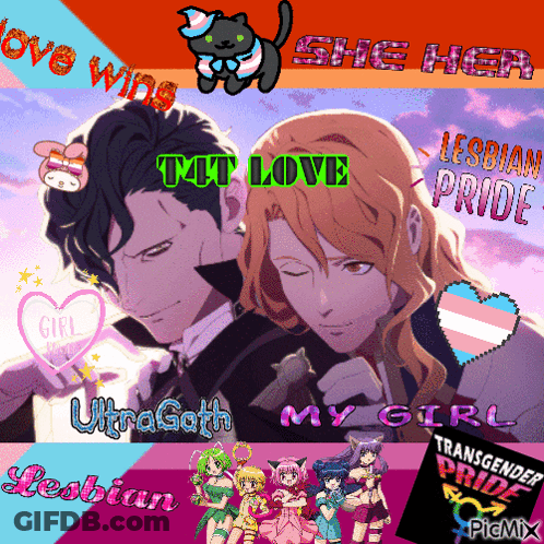 A Collage Of Anime Characters With The Words " Love Wins " On The Top Left GIF