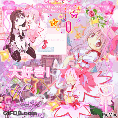 Anime Collage With Magic Spring Text GIF