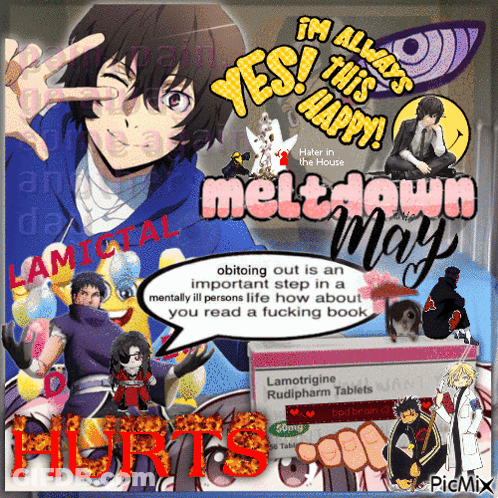 A Collage Of Anime Characters With The Words Meltdown May At The Top GIF