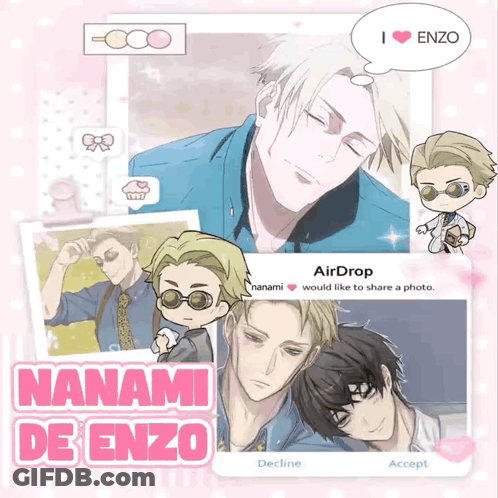 A Collage Of Anime Characters With The Words Nanami De Enzo At The Bottom GIF