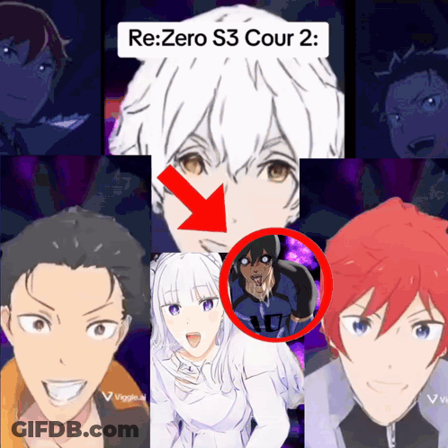 A Collage Of Anime Characters With The Words Re:zero S3 Cour 2 On Top GIF