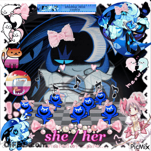 A Collage Of Anime Characters With The Words She Her GIF