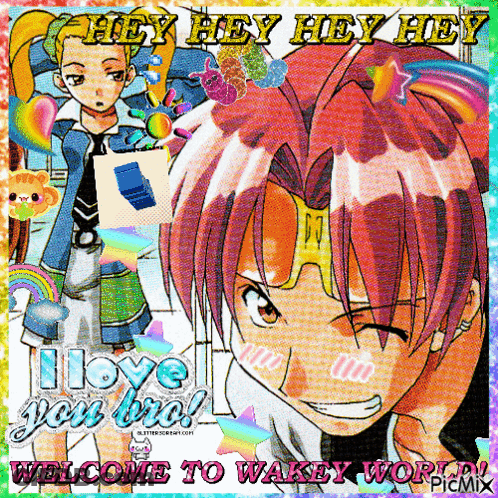 A Collage Of Anime Characters With The Words Welcome To Wakey World On The Bottom GIF