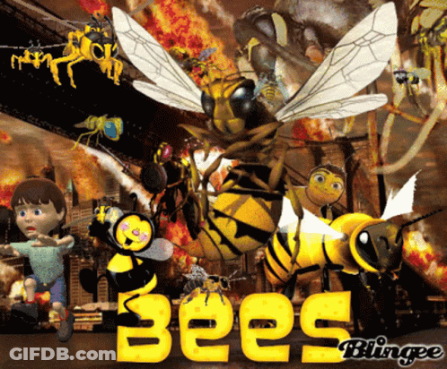 A Collage Of Bees And A Boy With The Word Bees On The Bottom GIF