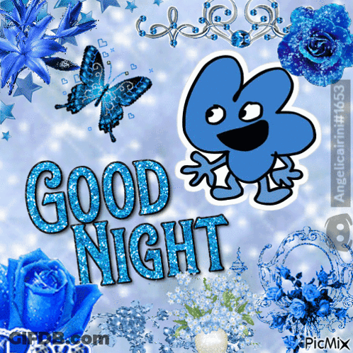 A Collage Of Blue Flowers Butterflies And The Words Good Night GIF
