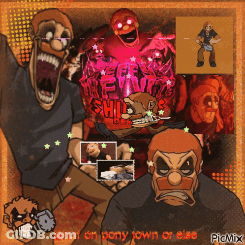 A Collage Of Cartoon Characters And The Words Get It On Pony Town Or Else GIF